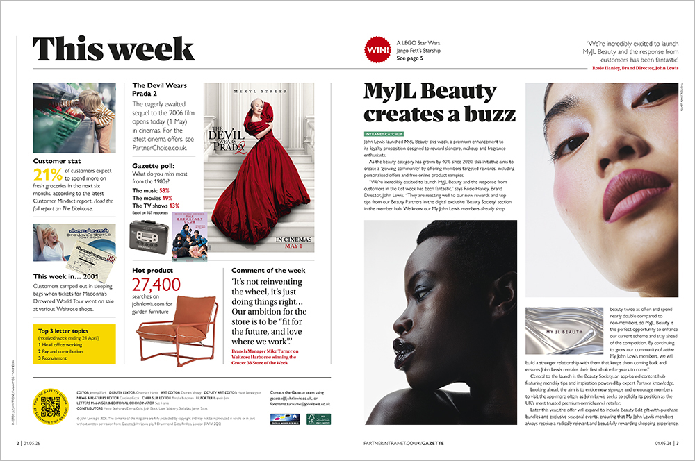 A spread from the refreshed Gazette