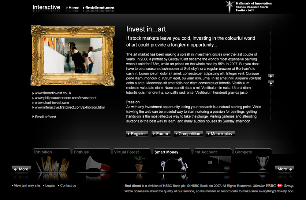 A microsite design for First Direct bank