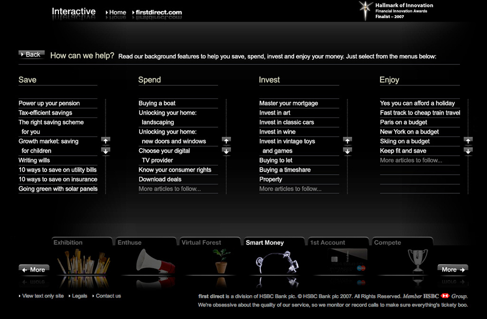 A microsite design for First Direct bank