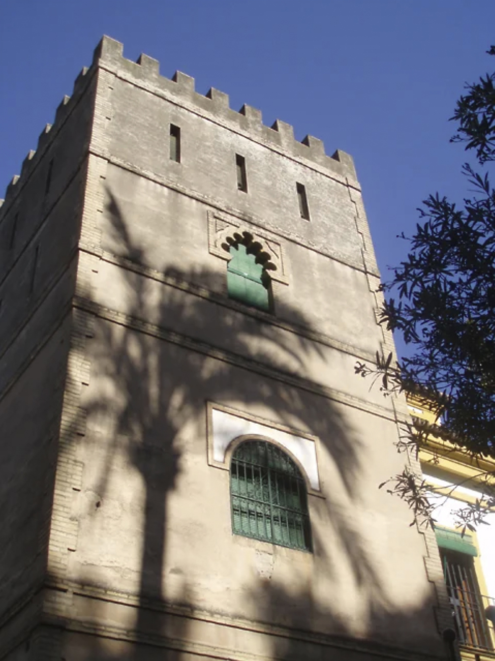 A photo of a palm tree shadow on an old building in Seville Old Town, Spain