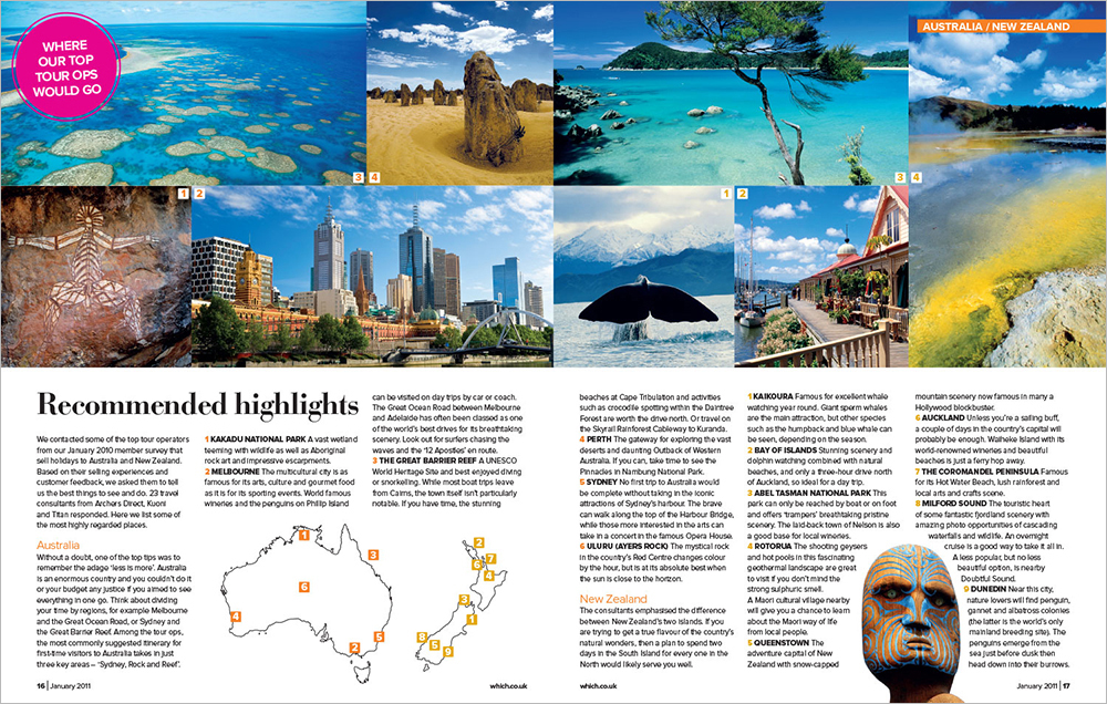 A Which? Travel spread about travelling to Australia