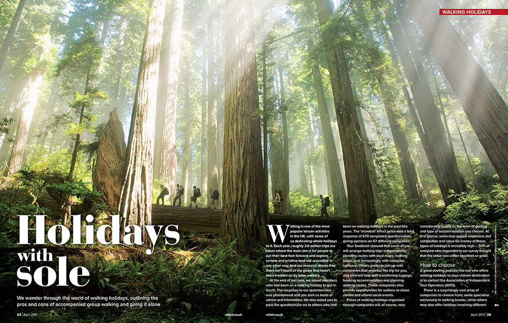 A Which? Travel spread about walking holidays