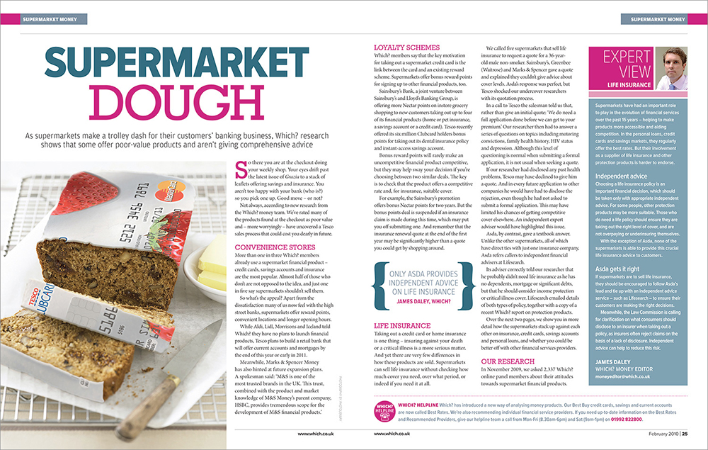 A Which? Magazine spread about supermarket banking